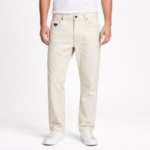 Prada Triangle Logo Cotton Linen Classic Fit Pants Off White Ivory 38 Mens